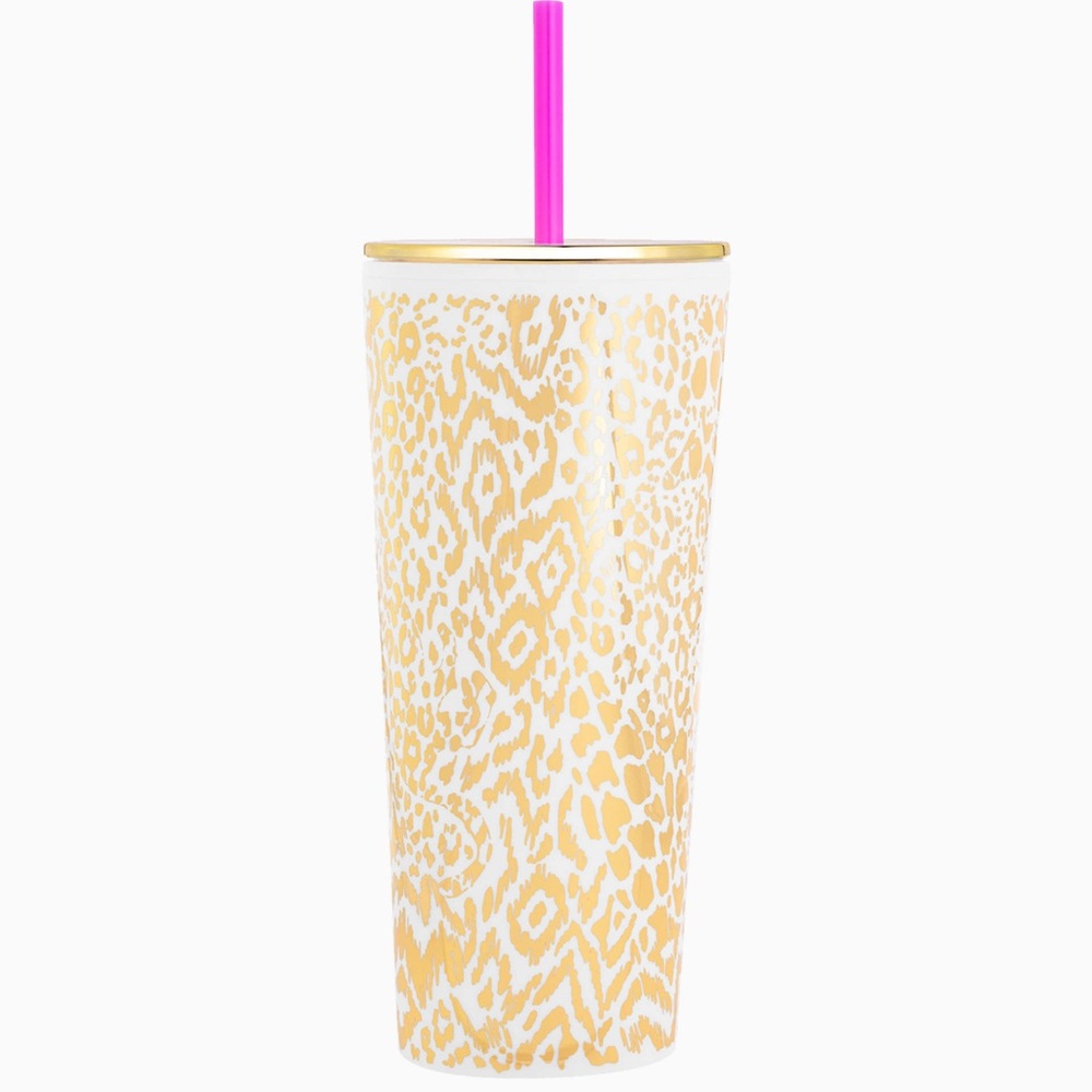 Lilly Pulitzer Gold & White 24oz Tumbler with Straw